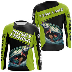 Maxcorners Green Musky fishing Custom Long Sleeve Tournament Fishing Shirts, Performance Muskie Fishing Jerseys MT2108