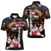 Maxcorners Smoke American Flag Eagle Flame Bowling Shirts For Men Custom Patriotic Team Bowling Jerseys