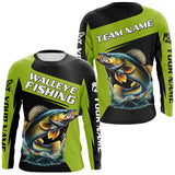 Maxcorners Black Green Walleye fishing Custom Long Sleeve Tournament Fishing Shirts, Performance Fishing Jerseys MT2108