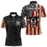 Maxcorners Retro American Flag Skull Camo Bowling Shirts For Men And Women Custom Bowling Team Shirts Bowler Outfit