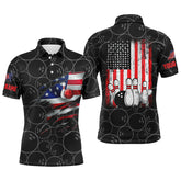 Maxcorners Black Bowling Vintage American Flag Customized Name And Team Name 3D Shirt