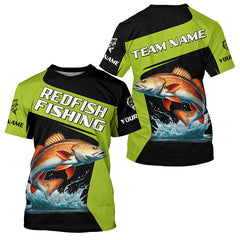 Maxcorners Black Green Redfish fishing Custom Long Sleeve Tournament Fishing Shirts, Red Drum Fishing Jerseys MT2108