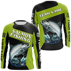 Maxcorners Black Green Chinook Salmon fishing Custom Long Sleeve Tournament Fishing Shirt, Salmon Fishing Jerseys MT2108