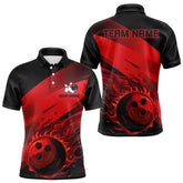 Maxcorners Black And Red Flame Bowling Shirts For Men Custom Flame Team Bowling Jerseys