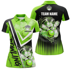 Maxcorners Bowling Ball And Pins Black And Green Customized Name, Team Name 3D Shirt