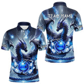 Maxcorners Personalized Blue Lights Dragon Mens Bowling Polo, Quarter Zip Shirt Custom Team Bowling League Jersey
