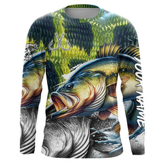 Maxcorners Largemouth Bass Fishing green scales custom UV protection long sleeves fishing shirts for Men, Women MT2108