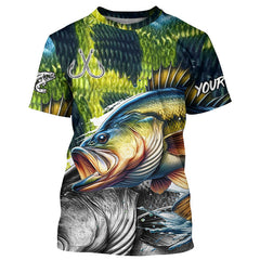 Maxcorners Largemouth Bass Fishing green scales custom UV protection long sleeves fishing shirts for Men, Women MT2108