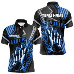 Maxcorners Black And Blue Bowling Ball Pins Polo Shirt For Men Custom Bowling Team League Jerseys