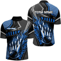 Maxcorners Black And Blue Bowling Ball Pins Polo Shirt For Men Custom Bowling Team League Jerseys