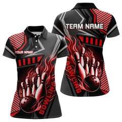 Maxcorners Black And Red Bowling Ball Pins Polo, Quarter Zip Shirt For Men Custom Bowling Team League Jerseys