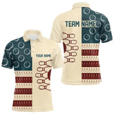 Maxcorners Vintage American Flag Bowling Polo, Quarter Zip Shirt For Men Custom Retro Bowling Team Jerseys