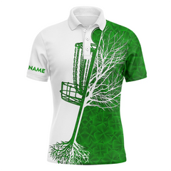 Maxcorners Mens disc golf polo shirt Green clover St Patrick's Day pattern disc golf basket shirt MT0510