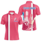 Maxcorners Retro Mens Bowling Polo, Quarter Zip shirt Custom team bowling jerseys, vintage bowling uniform | Pink LM1805