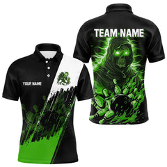 Maxcorners Black and Green Skull reaper bowling jerseys Polo, 1/4 Zip Shirt for Men Custom Bowling Team shirts