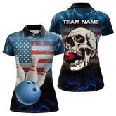 Maxcorners American Flag Skull Bowling Blue lightning thunder Bowling Shirt for Women Custom Team Bowling jerseys