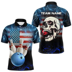Maxcorners American Flag Skull Bowling Blue lightning thunder Bowling Shirt for Men Custom Team Bowling jerseys