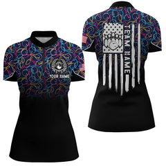 Maxcorners Black Bowling Camo Polo Bowling Shirts Custom American Flag Patriotic Bowling Team League Jerseys For Men And Women
