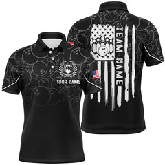 Maxcorners Black Bowling Polo Bowling Shirts Custom American Flag Patriotic Bowling Team League Jerseys For Men And Women