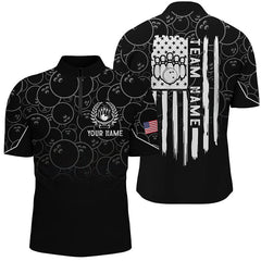 Maxcorners Black Bowling Polo Bowling Shirts Custom American Flag Patriotic Bowling Team League Jerseys For Men And Women