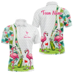 Maxcorners Funny Pink Flamingo Golf polo shirt for men custom tropical monstera leaf pattern golf shirts TU0303
