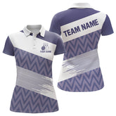 Maxcorners Purple And White Camo Bowling Polo, Quarter Zip Shirt For Women Custom Bowling Team Jersey Outfit