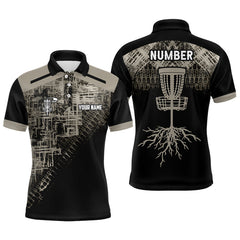 Maxcorners Beige Black Disc golf basket camo custom name & number Men polo shirts, disco golf outfit for men MT0510