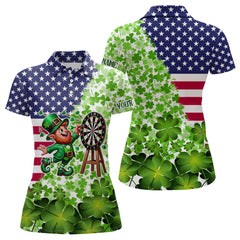 Maxcorners American Flag St Patrick Day Shamrock Pattern Custom St Patrick Team Darts Shirts For Men