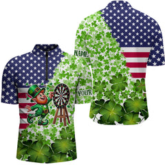 Maxcorners American Flag St Patrick Day Shamrock Pattern Custom St Patrick Team Darts Shirts For Men