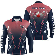 Maxcorners Navy And Red Retro Bowling Team Customized Name And Team Name 3D Shirt