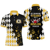 Maxcorners Personalized Yellow Beer Retro Bowling Polo Shirts Custom My Drinking Team Has A Bowling Problem For Men And Women