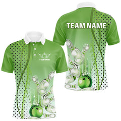 Maxcorners Mens bowling polo, quarter zip shirts Custom bowling team jerseys, gift for Bowlers Green LM1008