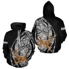 Maxcorners Deer Jumping Hunting 3D Black Gray Camo Custom Name All Over Print Shirt Hunting Shirts LM0910