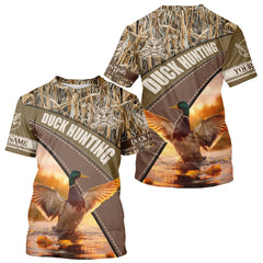 Maxcorners Mallard Duck Hunting Shirt Camo Custom Name Hunting Clothes For Hunters Best Gift LM1109