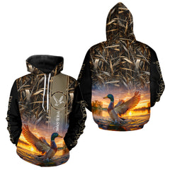 Maxcorners Mallard Duck Hunting Shirt Waterfowl Camo Custom Name Shirts, Personalized Hunting Clothes LM1109