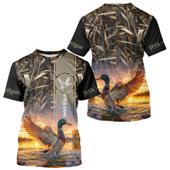 Maxcorners Mallard Duck Hunting Shirt Waterfowl Camo Custom Name Shirts, Personalized Hunting Clothes LM1109