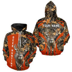 Maxcorners Deer Hunting 3D All Over Printed Orange Autumn Leaves Camo Shirts, Best Hunting Shirt MT1511