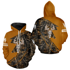 Maxcorners Beautiful Deer Hunting Orange Camo Deer Skull Full Printing Custom Name Shirts Hunting Gifts LM0910