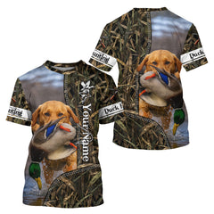Maxcorners Duck Hunting Waterfowl Camouflage Shirt Yellow Labrador Retriever, Custom Name Hunting Gift LM1109