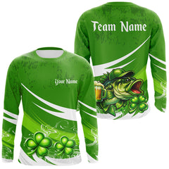 Maxcorners Custom St Patrick's Day Bass Long Sleeve Fishing Shirts, St Patty's Day Bass Fishing Jerseys LM1501