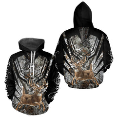 Maxcorners Whitetails Jumping Deer Hunting Camouflage Custom Name Shirts, Best Deer Hunting Camo Winter LM0910