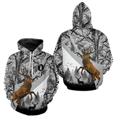 Maxcorners Red Deer Hunting Camo Gray Custom Name 3D All Over Print Shirt, Deer Hunting Shirt LM1610