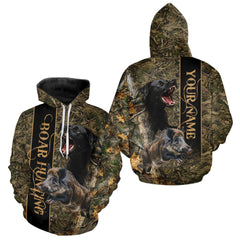 Maxcorners Wild Boar Hunting Shirt Forest Camo With Dog Custom Name Hunting Clothes Gifts for Hunter LM1109