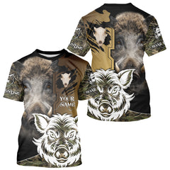 Maxcorners Wild Boar Hunting Shirt Custom Name Camo Skull Hunting Clothes For Hunters Gift LM1109