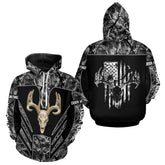 Maxcorners Beautiful Gray Black Camo Deer Hunting Shirt With Skull Print And US Flag Hunting Gifts LM2608