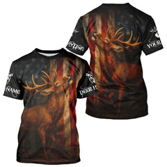 Maxcorners Best Season Deer Hunting Shirt Black with US Flag 3D Custom Name Clothes For Hunters LM0409