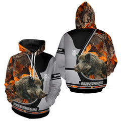 Maxcorners Wild Boar Hunting Gray Black Orange Camo 3D All Over Printed Shirts Custom Name Hunting Gift LM1109