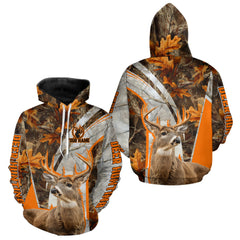 Maxcorners Whitetail Deer Hunting 3D All-Over Print Shirt with Deer Buck, Orange Camo for Deer Hunters LM2110