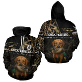 Maxcorners Mallard Duck Hunting Yellow Lab Custom Name 3D All Over Print Shirt, Lab Dog Hunting Gifts LM1109