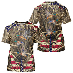 Maxcorners Beautiful Mallard Duck Hunting Waterfowl Camouflage Shirt with US Flag Duck Hunting Season LM1109